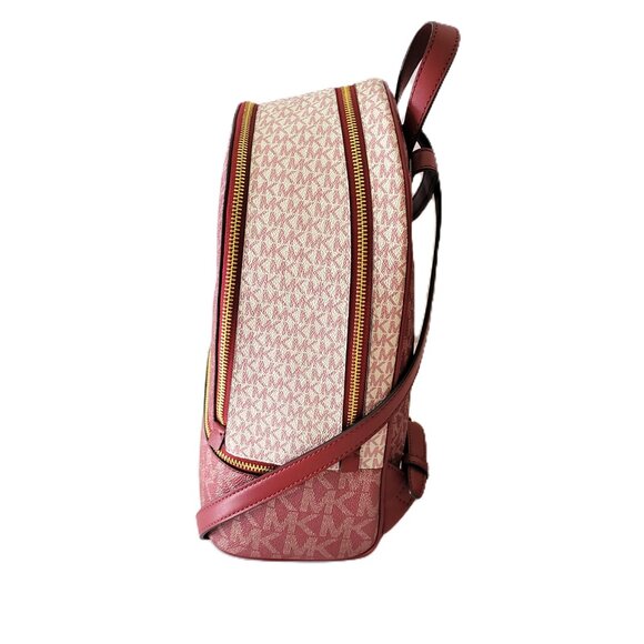 Michael Kors Rhea Medium Zip Backpack MK Logo Cherry Multicolor - Picture 2 of 7